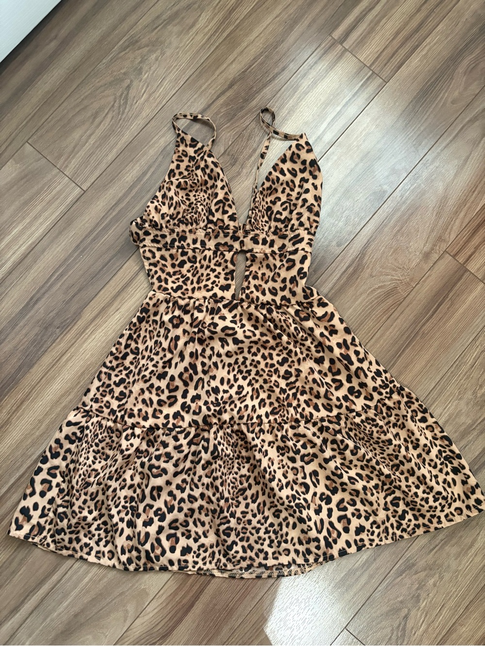 Leopard Print V-Neck Tiered Mini Dress